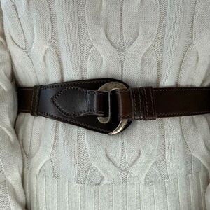 Vintage Womens Calderon Dark Brown 100% Leather Hook Buckle Waist Belt Sz M